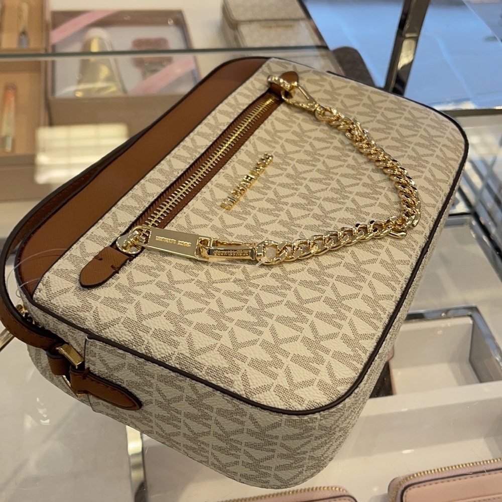 Michael Kors Jet Set Item Large East West Zip Chain MK Signature Crossbody Bag - Picture 9 of 16